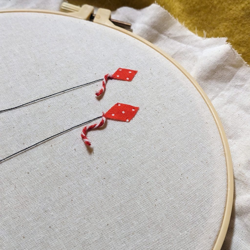 close up of the applique for the embroidery kites